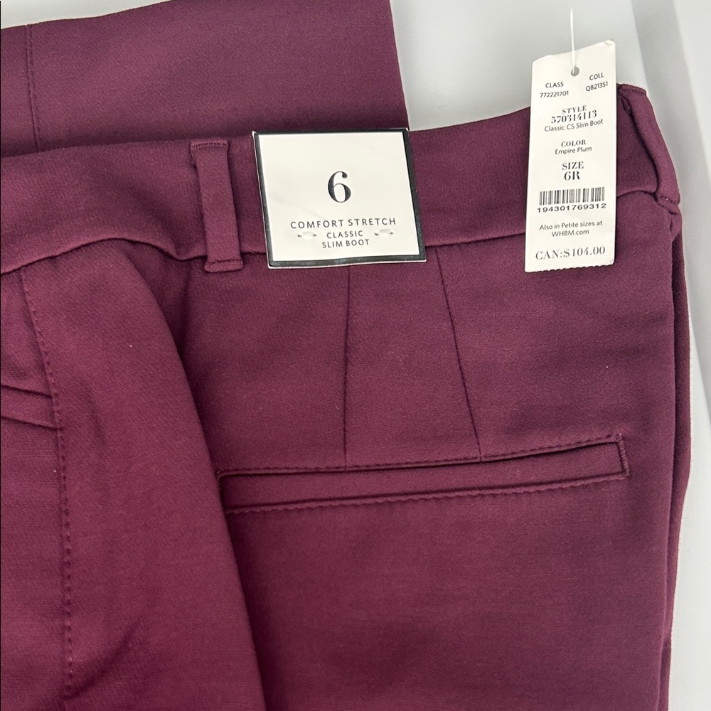 White House Black Market Slim Boot pants - empire plum color-comfort stretch.